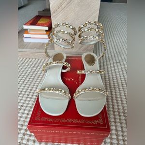 Rene Caovilla Snake Wrap Block Heel Sandal